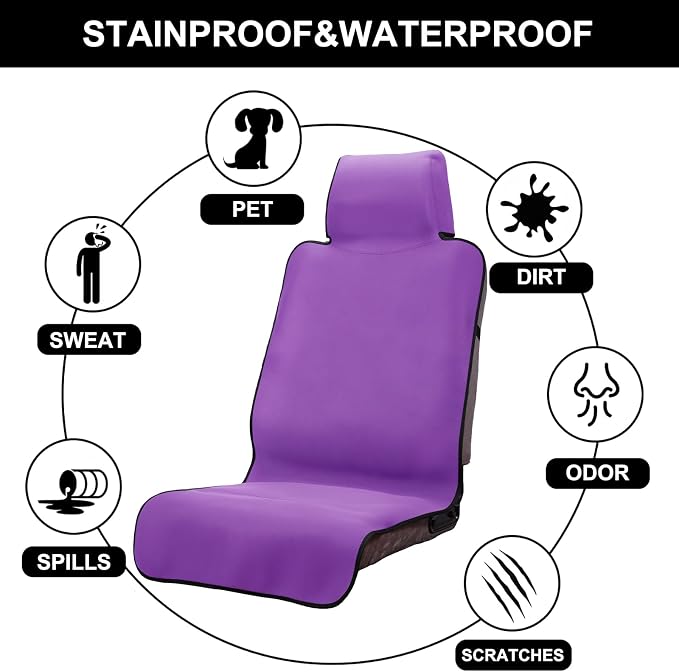 Premium Waterproof Seat Cover Towel Protector Neoprene Universal Fit, Upgraded 100% Washable & Removable Non-Slip Sweat Carseat Towel Covers, Perfect for Gym/Yoga/Workout（Purple,1PCS