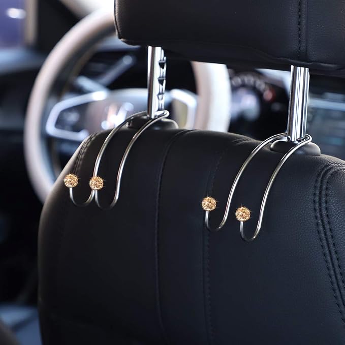 Auto Hooks Bling Car Hangers Organizer Seat Headrest Hooks Strong and Durable Backseat Hanger Storage Universal for SUV Truck Vehicle 2 Pack (Gold)