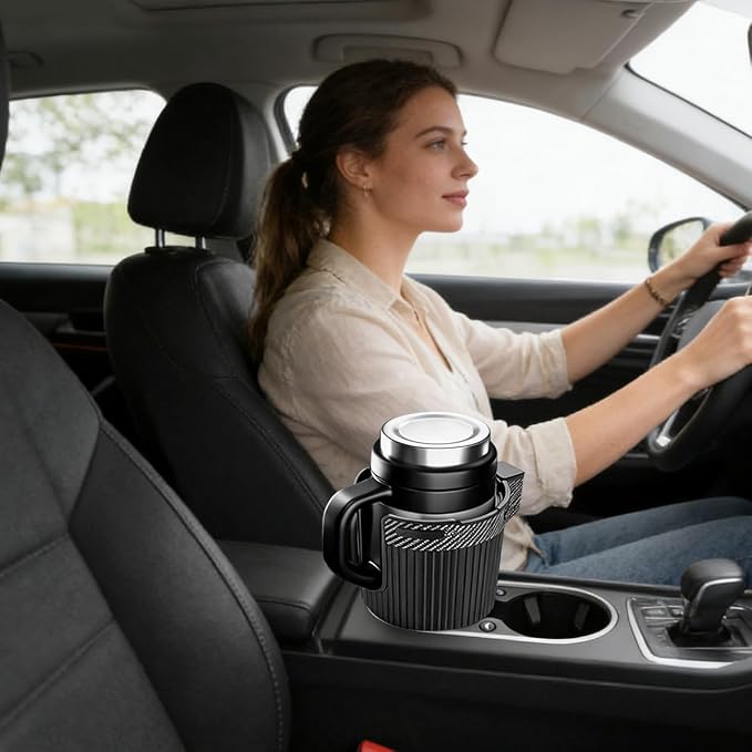 Car Cup Holder Extender, Expandable Vehicle Water Bottle Holder Adapter with Adjustable Base, Automotive Interior Drink Cup Expander, Universal for SUV Caravan Truck