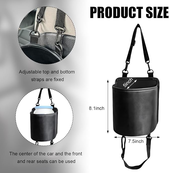 Yourkar Car Seat Side Large Cup Holder Expander Adapter Bag, Auto Seat Storage Hanging Bag for Water Bottle Cup and Drink, Multifunctional Auto Interior Organizer with Waterproof Liner