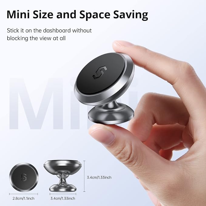 Magnetic Car Phone Holder for Dashboard, 360° Adjustable Strong Magnets Cell Phone Car Mount Compatible with iPhone, Samsung, Android - Gray