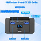 2 Pack 12V USB Outlet Surface Mount 4 Port with Voltmeter, Dual PD 36W and QC3.0 18W Car USB Port Lightweight Charger Socket Replacement Panel with Button Switch for Boat Bus Marine RV Truck Golf Cart