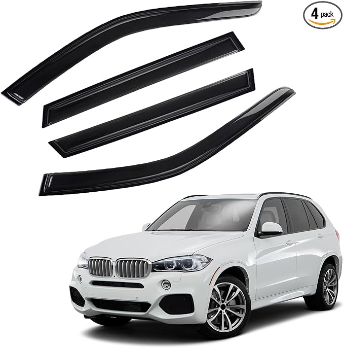 Rain Guards Compatible with 2014-2018 BMW X5 F15, Front+Rear Smoke Tint Tape-On Side Window Visor Wind Deflector Vent Visors Car Accessories 4pcs
