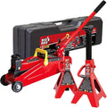 T82001S Torin Hydraulic Trolley Service/Floor Jack Combo with 2 Jack Stands and Blow Mold Carrying Storage Case, 2 Ton (4,000 lb) Capacity, Red