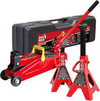 T82001S Torin Hydraulic Trolley Service/Floor Jack Combo with 2 Jack Stands and Blow Mold Carrying Storage Case, 2 Ton (4,000 lb) Capacity, Red