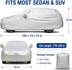 5-Layer Heavy Duty Car Cover for Sedans (185"L x 74"W x 60"H) | Waterproof Vinyl Outer,All-Weather Outdoor Indoor | Windproof Straps, Mirror Pockets, Door Zipper | UV Snow Rain Dust Protection