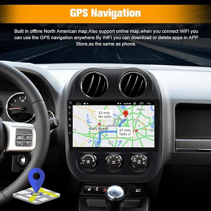 8 Core Car Radio Stereo for Jeep Compass Patriot 2010-2016 10 inch Touch Screen with Wireless CarPlay Android Auto Bluetooth 5GHz WiFi FM GPS Navigation Backup Camera【4G+64G】
