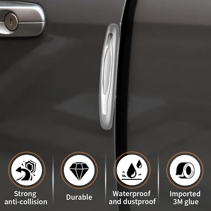 4PCS Car Door Edge Guards, Auto Side Door Protector Car Door Self Adhesive Anti-Collision Trim Strip, Universal Car Body Anti-Scratch Bumper Guard for Car SUV Truck (Silver)