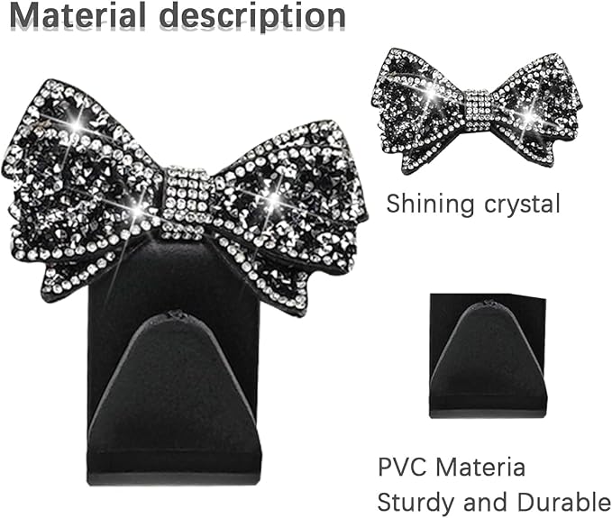 Zpana Bling Car Headreat Hook, 2PCS Crystal Rhinestone Cute Bow Vehicle Seat Back Hanger Storage for Purses Bags Grocery, Diamond Auto Rear Seat Organizer, Universal for SUV Truck Sedan (White)