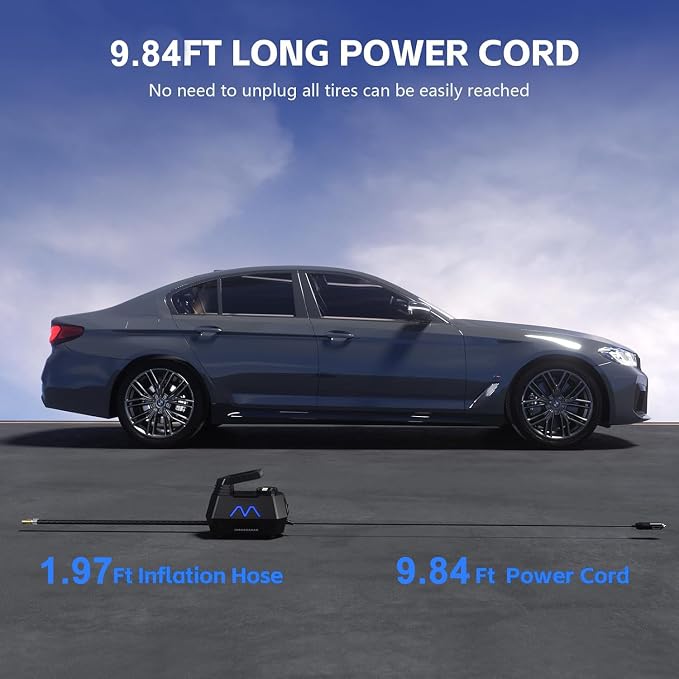 Tire Inflator Portable Air Compressor, Air Pump for Car Tires, 9.84Ft Cord-12V DC-Powered Auto Pump with Digital Pressure Gauge, LED Light-Car Accessories for Car, Motorcycles, Bicycle, Ball, Balloons
