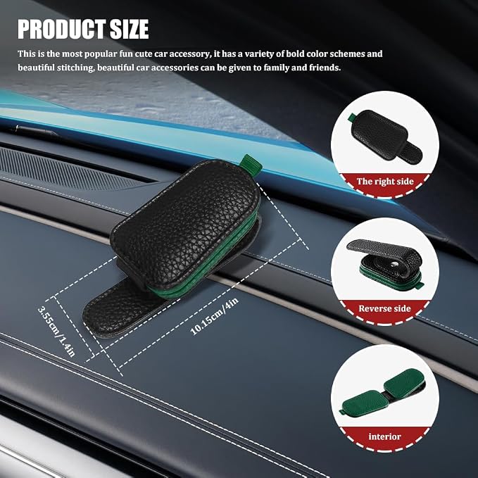 Sunglasses Holders for Car Visor, Sunglass Car Organizer, Leather Magnetic Buckle Sun Visor Sunglass Clip, Car Accessories Ticket Card Clip Sunglasses Mount Fit Truck (Black/Army Green, 2PCS)