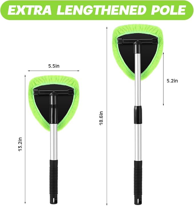 10 Pcs Windshield Cleaner Tool Car Window Cleaning Supplies with Extendable Handle Include 6 Washable Microfiber Bonnets 2 Empty 60ml Spray Bottle Glass Wiper Kit (Green)