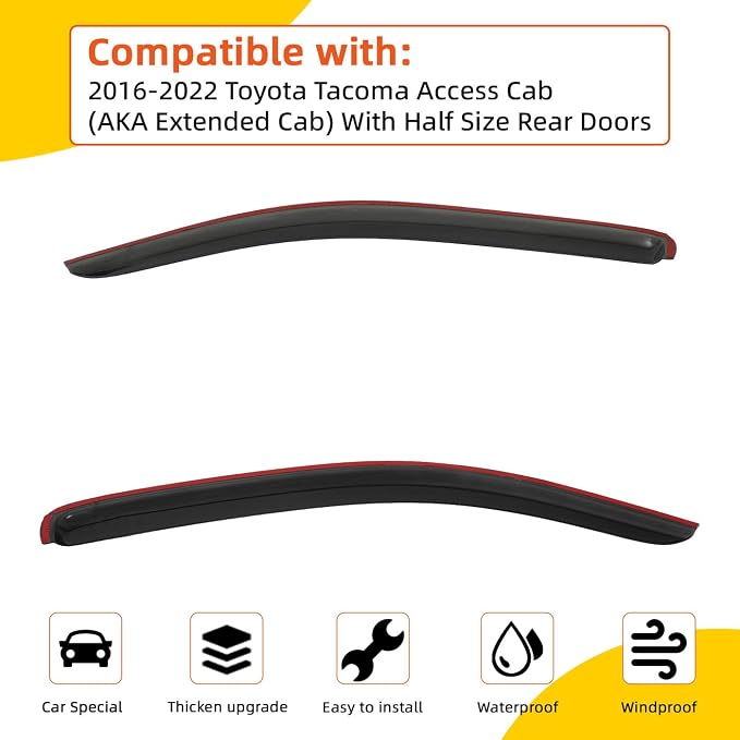Window Visor Rain Guards Compatible with 2016-2022 Tacoma Access Extended Cab w/Half Size Rear Door Tape-On Wind Deflectors Vent Visors for Truck Car Accessories 2pcs