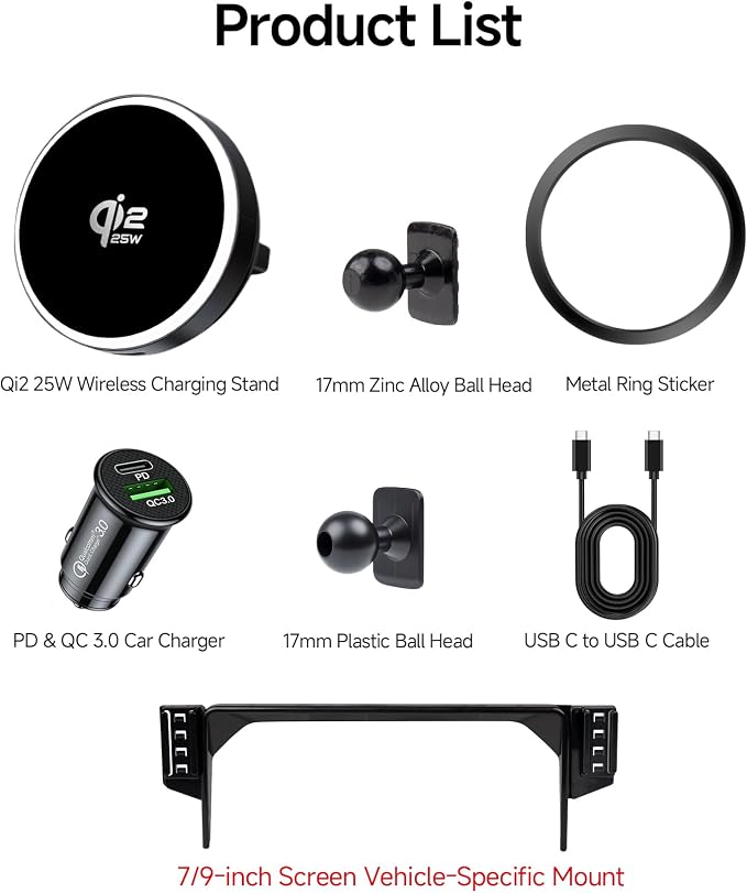 Qi2.2 Max 25W Fast Wireless Car Charger Phone Holder for 2023-2026 Honda Accord 7/9-Inch Screen, Magnetic Phone Mount Compatible with MagSafe