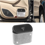 Bling Car Trash Can with Lid, Crystal Rhinestones Leakproof Auto Garbage Hanging Container Bin, Multipurpose Diamond Dustbin Storage Organizer, Universal Vehicle Accessories (White)