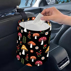 Portable Reusable Waterproof Car Trash Bin, Multipurpose Vehicle Organizer, Road Trip Essentials (Mushrooms)