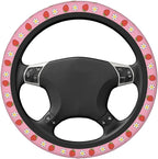 Strawberry Steering Wheel Cover for Women Girls, 15 Inch Universal Floral Daisy Car Steering Wheel Protector, Cute Pink Neoprene Non-Slip Breathable Auto Interior Decor for Most Vehicles, SUV, Sedan