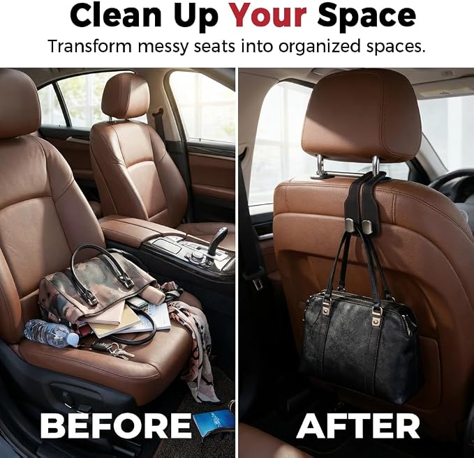 Car Seat Back Storage Hook, 2026 New Car Seat Headrest Hook for Purses and Bags, Leather Car Seat Back Storage Hooks, Car Seat Hangers Organization Accessories (Grey 1pcs)