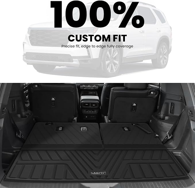 Cargo Mat with Backrest Mat for Honda Pilot 2023 2024 2025 2026, Split & One-piece Foldable Seating TPE Custom Fit Trunk Mat Cargo Liner with Seatback Mat Accessories, Black
