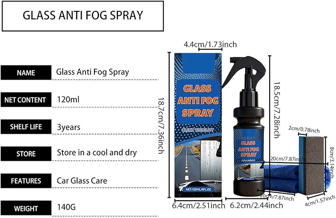 Anti Fog Spray Glasses - 120ml Long-Lasting Quick Auto Defogger, Clear Coating Solution with Easy Spray for Trucks Pickups Suvs Bicycle Helmets Truck Rv Camping Daily Commute Vehicle Travel Safety