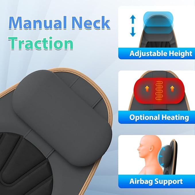 Massage Seat Cushion with Heat for Neck and Back, 3 Heating Areas & 5 Massage Modes, Electric Back Massager for Office Chair and Home Seat