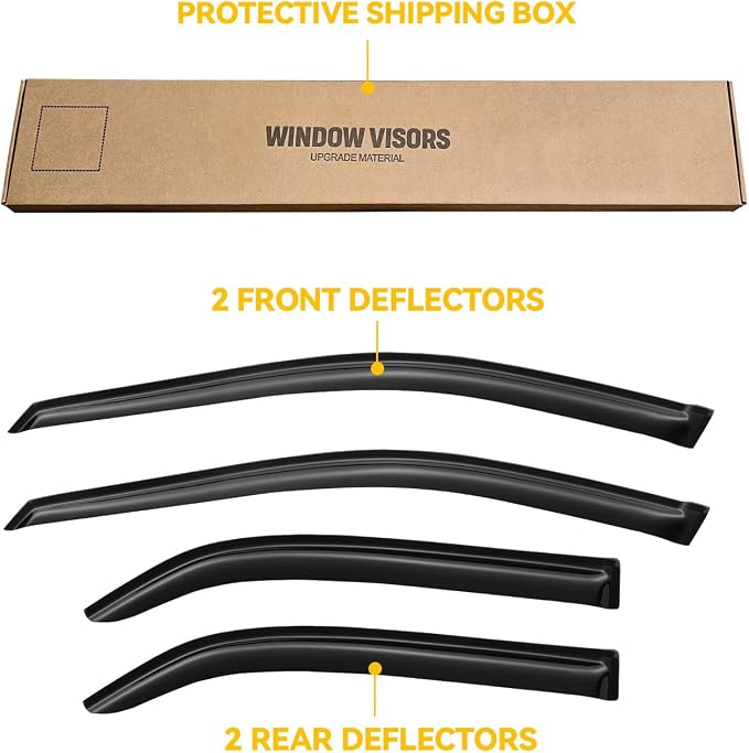 Rain Guards for 1998-2002 Honda Accord, Out-Channel Window Visor Shields Vent Deflector Shade Wind Dark Smoke for 98-02 Accord, Tape-On Outside-Mount, 4PCS