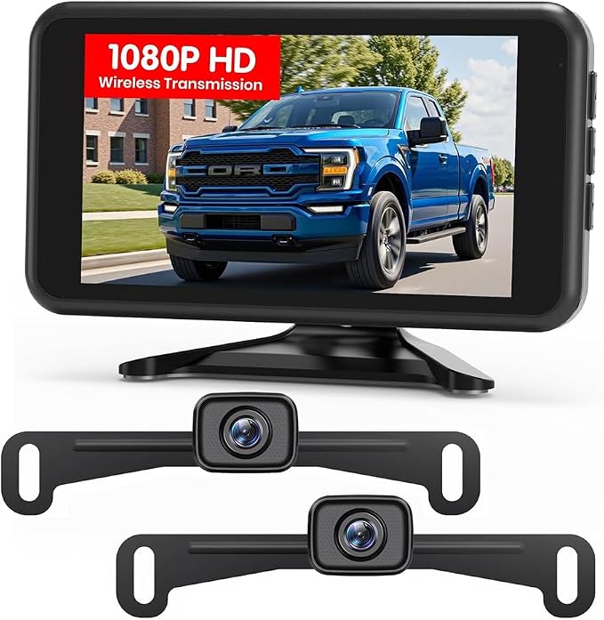 Wireless Backup Camera:1080P HD Dual-Channel Monitor, Easy Installation,Stable Digital Transmission Signal,IP69K Waterproof Night Vision Back Up Camera for Truck,SUV,Car,Vans