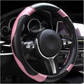 Car Steering Wheel Cover, 15 Inch Carbon Fiber Leather Stitching Color Steering Wheel Protector, Anti-Slip Elastic Breathable Steering Wheel Cover Stylish Decor for Most Cars (Black&Pink)
