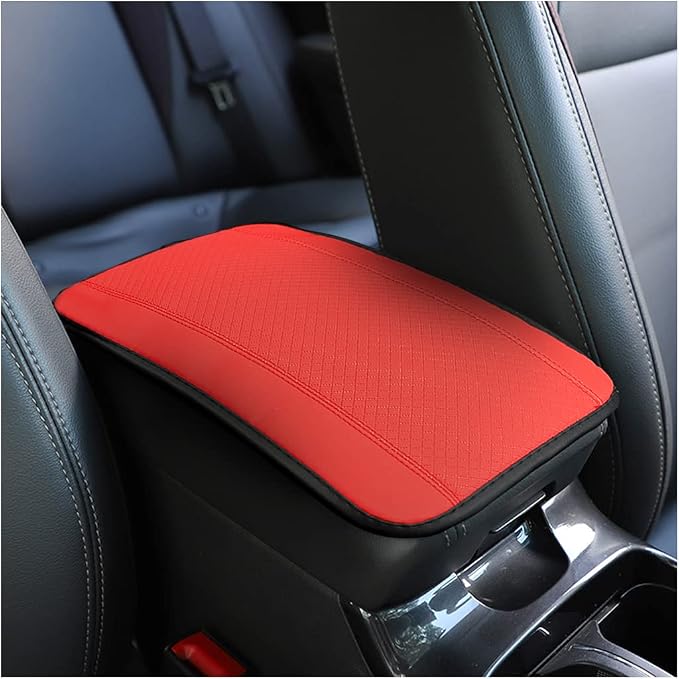 Car Armrest Storage Box Mat, Fiber Leather Car Center Console Cover, Car Armrest Seat Box Cover Accessories Interior Protection for Most Vehicle, SUV, Truck, Car (Red)