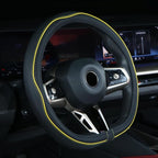 Flat Bottom Steering Wheel Cover Anti-Slip,Safety,Soft,Breathable,Durable,Full Surround,Comfortable Grip Microfiber Leather (D Shape, Black Yellow)
