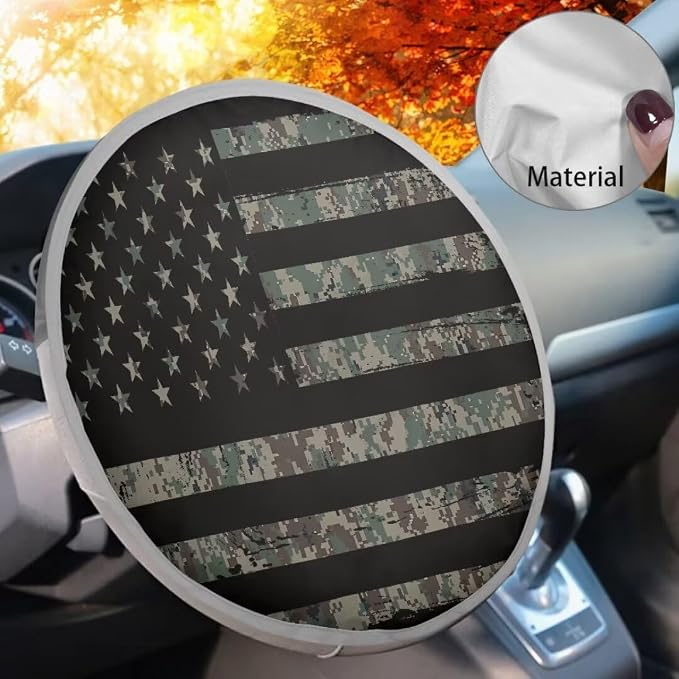 Steering Wheel Sun Shade Cover, American Flag Steering Wheel Sun Block Anti-Heat Aluminum Foil Steering Wheel Cover Steering Wheel Sun Heat Shield for SUV Truck Van