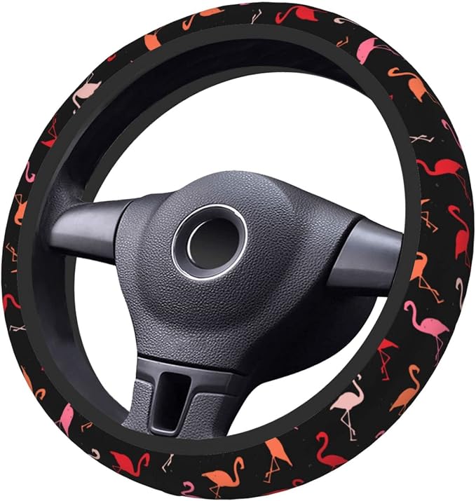 Colorful Flamingo Steering Wheel Cover Non-Slip Auto Steering Wheel Protector Car Accessories Universal Fit 15 Inches for Men Women
