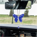 Bling Butterfly Diamond Car Accessories, Crystal Car Rear View Mirror Charms for Women, Car Decoration Lucky Gifts Hanging Interior Crystal Ornament Pendant Decor for All Cars (Dark Blue)