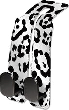 Car Seat Headrest Hook, Universal Leather Cute Hanger Holder Hook, Storage Organizer Interior Accessories for Purse Bags Handbag White Black Leopard
