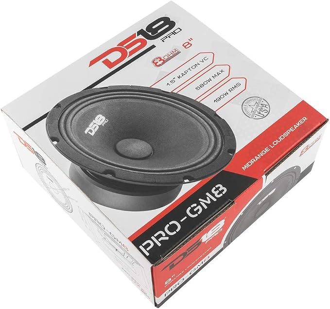 PRO-GM8 Loudspeaker - 8", Midrange, Black Steel Basket, 580W Max, 190W RMS, 8 Ohms - Premium Quality Audio Door Speakers for Car or Truck Stereo Sound System (1 Speaker)