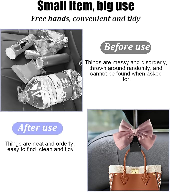2PCS Car Seat Headrest Hook, Cute Bow Stylish Seat Back Purse Handbag Hanger Organizer, Multi-Purpose Auto Backseat Storage Hook Holder for Umbrella Coat Bag, Universal Fit (Pink)