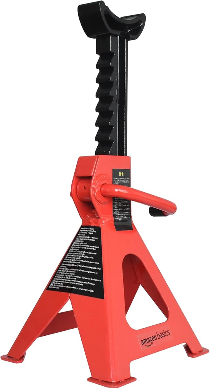 Steel Jack Auto Stands, 3 Ton (2.7 metric Ton) Capacity, Easy to Use, Adjustable Height, 6,000 lb, 1 Pair, Black and Red(For Sedans and Urban SUVs)