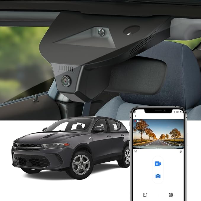 4K Dash Cam Suitable for Dodge Hornet 2023 2024 2025 GT R/T Plus (HD2-D5410), Integrated OEM Look, UHD 2160P Video, Built-in WiFi & APP, Loop Recording, G-Sensor, Plug & Play, 64GB Card