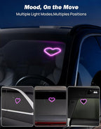 Car LED Ambient Light Solar Powered Heart Neon Light Car Led Lights Interior for Outdoor/Interior Car/Room Pink