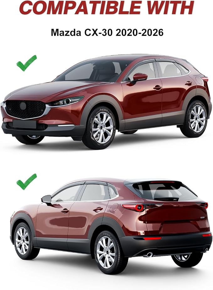 Outside-Mount Window Rain Guards Fit for Mazda CX-30 CX30 2020-2026, Extra Durable Window Visors Wind Deflector Dark Smoke Vent Shades Car Tape-on with Thicker-6 PCS