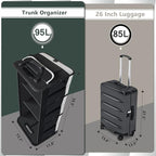 Trunk Organizer - 95L Extra Large Capacity SUV Cargo Storage, Collapsible Waterproof Design with Non-Slip Bottom & Retractable Straps, Car Organizers for SUV, Truck, Sedan