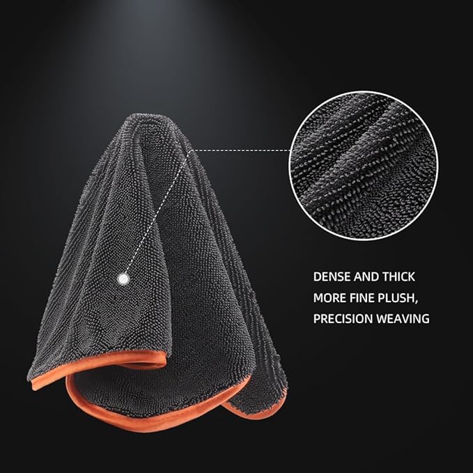 Microfiber Car Drying Towels, Cleaning Cloth Towels, Twist Pile Rapid Drying Orange Edge Car Microfiber Towels for Car Detailing, Pack of 3, 16.5 x 16.5 Inch, 600 GSM, Gray-MT040