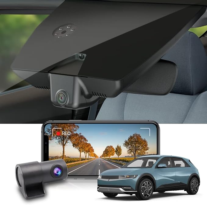 Dual 4K+Rear 1080P Dash Cam Adapts for Hyundai IONIQ 5 2022-2024 (6 Vents) SE Standard Range SEL Limited, OEM Look, WiFi & APP, 2 Way HD Video, Loop Recording G-Sensor, Easy to Set, 128GB Card
