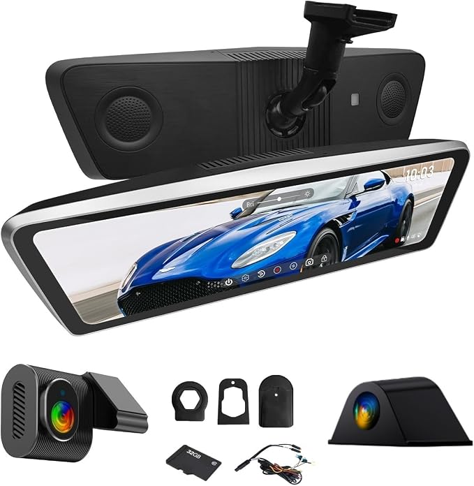 Real OEM Rear View Mirror Camera with Detached Front Lens, Mirror Dash Cam 10" Full Touch Screen for Car, 2K Zoom, IMX 307 HDR, STARVIS Night Vision, Built-in GPS, ASX II V2.0