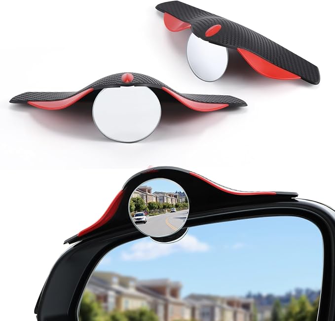 Car Blind Spot Mirror with Side Mirror Rain Guard 2 Pack, Carbon Fiber 2-in-1 Rear View Rain Mirror Covers, 360 Drgree Adjustable Convex Mirror, Automotive Exterior Accessories