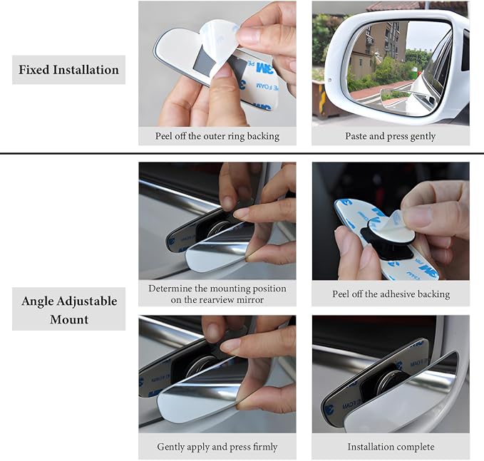 2 PCS Blind Spot Mirrors, Rounded Trapezoid HD Glass Frameless Rear View Mirror with Adjustable Stick, Universal Convex Wide Angle Blindspot Side Mirror for Cars Trucks SUVs