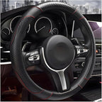 Car Steering Wheel Cover, 15 inch Carbon Fiber Microfiber Leather Elastic Steering Wheel Protector, Breathable Anti-Slip Comfortable Steering Wheel Covers for Most Cars (Black)