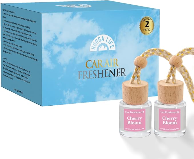 Car Air Freshener Diffuser 2 Pack Hanging Cherry Bloom Car Air Freshener for Women 45+ days Long Lasting Fragrance Made in USA (C12)