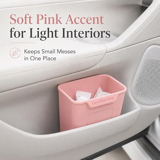 Pink Car Door Trash Can 2 Pack, Mini Silicone Auto Garbage Bin for Front Door Pockets, Waterproof Small Car Trash Holder with Reinforced Stay-Open Rim, Cute Car Accessories for Women