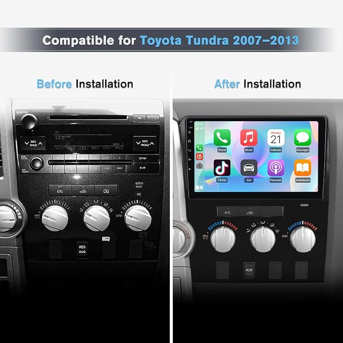 Car Stereo for Toyota Tundra 2007–2013, Sequoia 2008-2018, 10.1" HD Touch Screen, Android 15, 6GB RAM 128GB ROM, Wireless CarPlay & Android Auto, Bluetooth 5.0/WiFi 6, GPS, HD Backup Camera